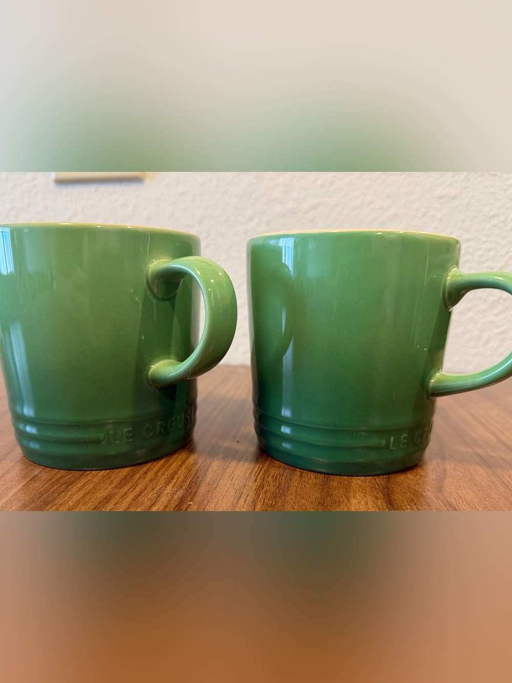 Le Creuset Bamboo Green 350ml Coffee Mugs Set of 2 Stoneware NEW